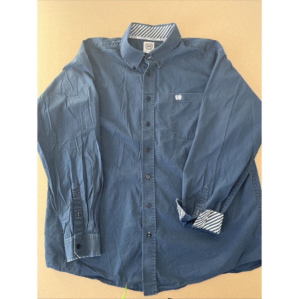 Cinch Shirt Mens Large Blue/White Long Sleeve Regular-Fit Button-Down Collared
